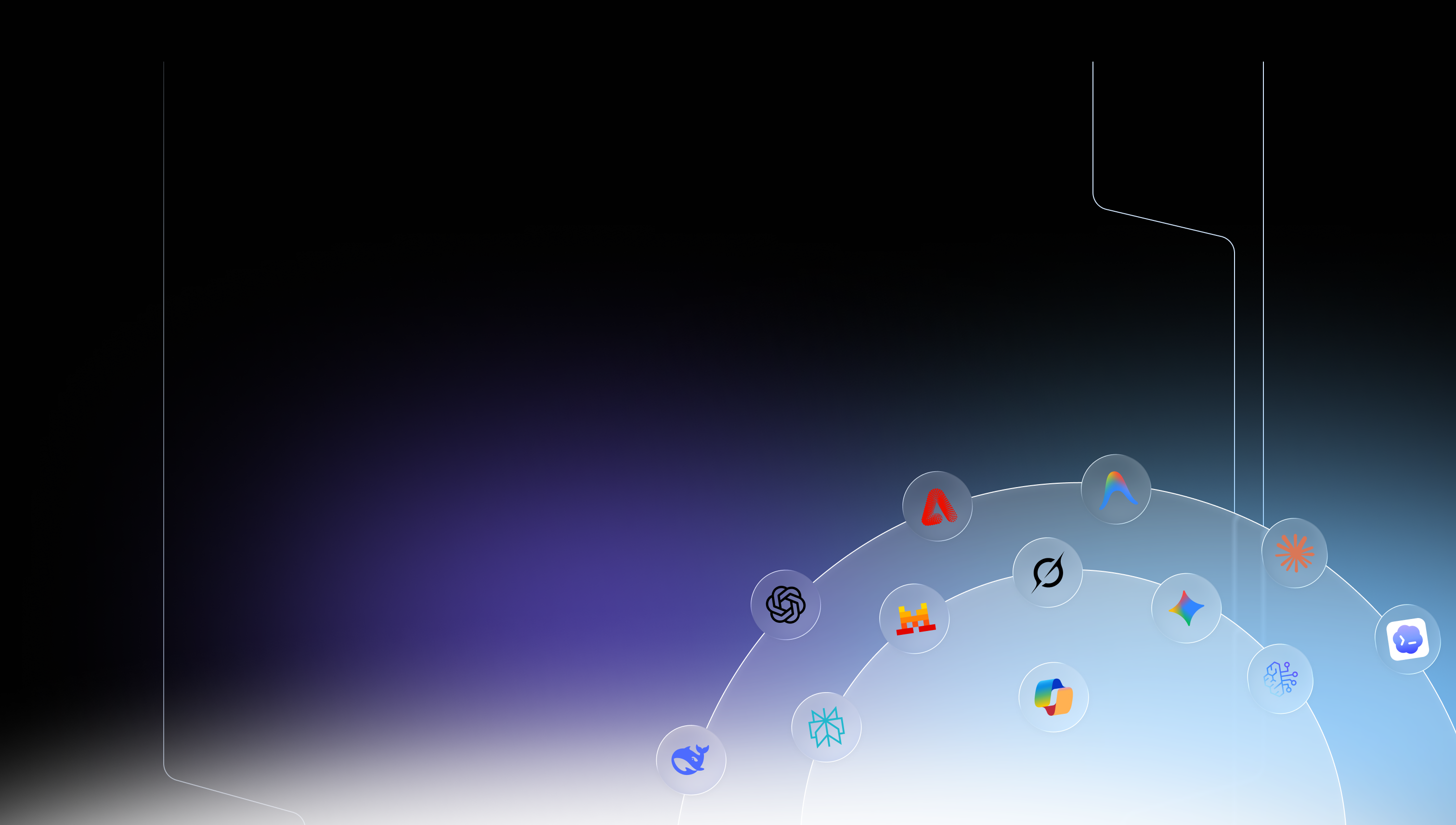 An orbit of AI tools including ChatGPT, Claude, Gemini, Microsoft Copilot, and Perplexity